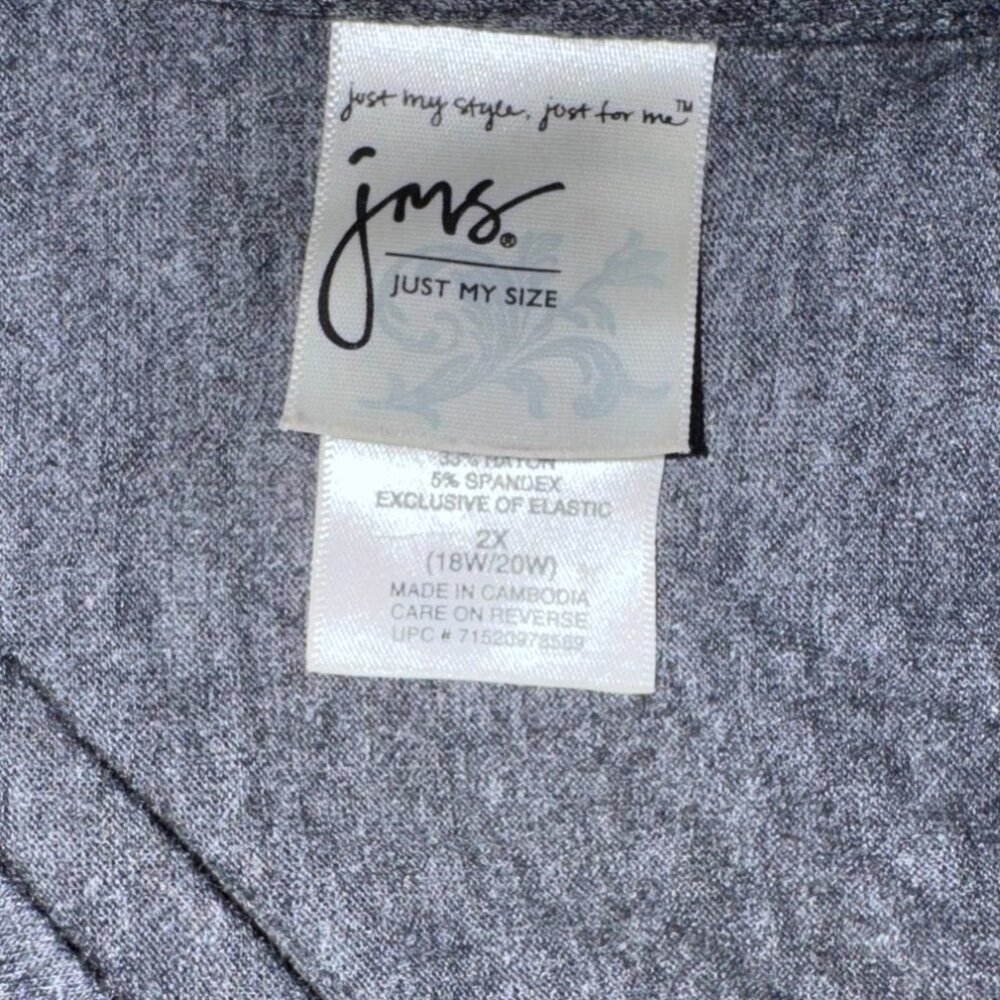 Just My Size Gray Empire Waist Floral Print Knit Dress 2X 3/4 Sleeve Polyester - Picture 3 of 7